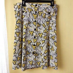 SUMMER FRESH LILY Wrap button up skirt delightful white yellow cotton blend Sz L